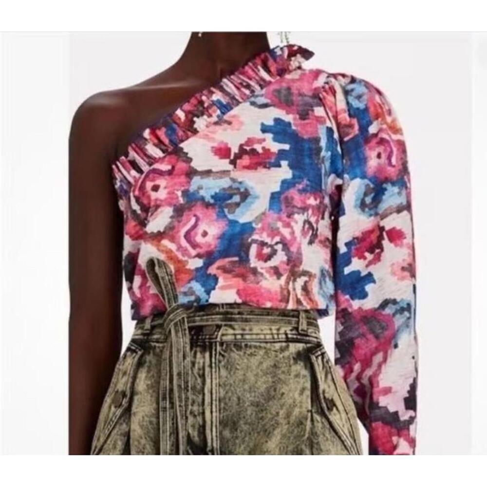 Chufy Alin One Shoulder Floral Organic Cotton Ruffle Top Size XS Anthropologie